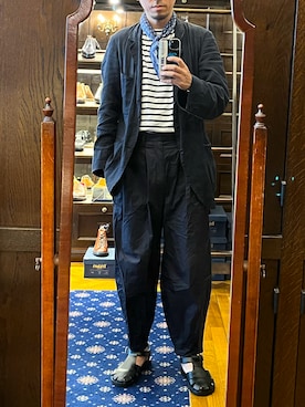 「アイテム（テーラードジャケット、ブルー系）」を使った、DAさん（メンズ・170cm）の夏コーディネート