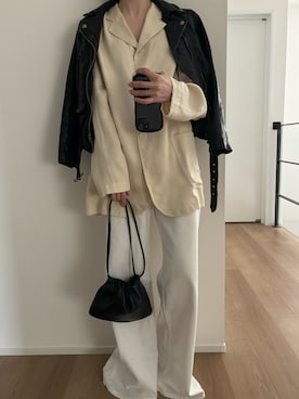 「アイテム（ライダースジャケット）」を使った、Aさん（レディース・156cm）の秋コーディネート