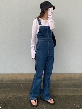 「トングサンダル」｜「アイテム（オールインワン・サロペット）」を使った、Aさん（レディース・156cm）の夏コーディネート