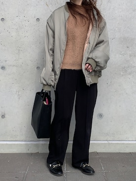 「no brand（ノーブランド）のアイテム（スラックス）」を使った、Aさん（レディース・156cm）の冬コーディネート