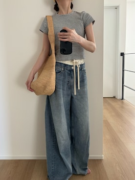 「アイテム（かごバッグ）」を使った、Aさん（レディース・156cm）の秋コーディネート