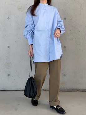 「巾着バッグ」｜「アイテム（チノパンツ）」を使った、Aさん（レディース・156cm）の春コーディネート