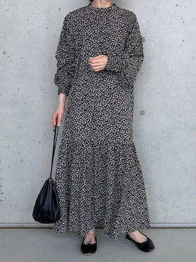 「小花柄ワンピース」｜「アイテム（バレエシューズ）」を使った、Aさん（レディース・156cm）の春コーディネート