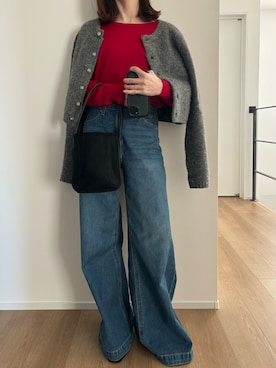 「FRAMeWORK（フレームワーク）のアイテム（ニット/セーター、レッド系）」を使った、Aさん（レディース・156cm）の春コーディネート