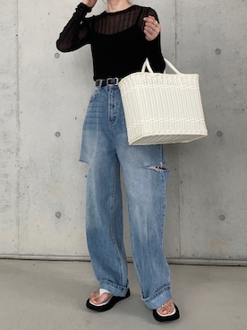 「リブニット」｜「アイテム（その他シューズ）」を使った、Aさん（レディース・156cm）の春コーディネート