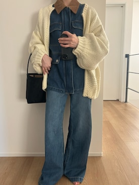 「ストレートデニム」｜「アイテム（デニムジャケット）」を使った、Aさん（レディース・156cm）の冬コーディネート