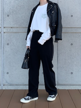 「アイテム（ライダースジャケット）」を使った、Aさん（レディース・156cm）の秋コーディネート