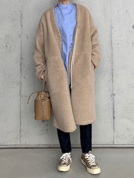 「MOUSSY（マウジー）のMVS SKINNY（デニムパンツ）」を使った、Aさん（レディース・156cm）の冬コーディネート