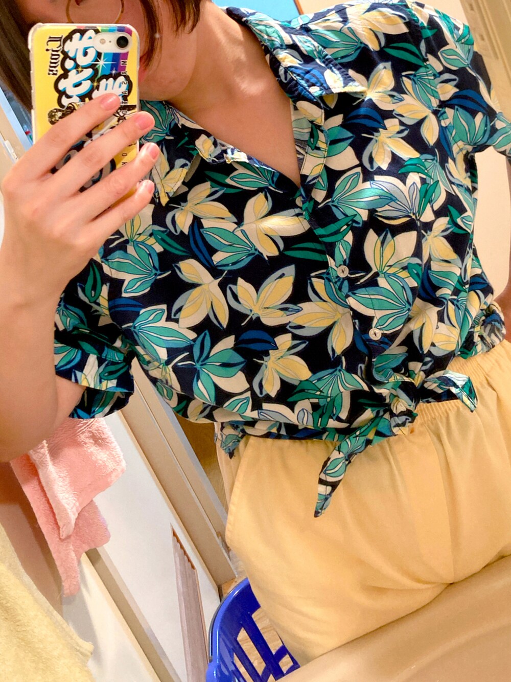 「ootd、古着コーデ、アロハシャツ」｜「田端・古着屋funny faceのアイテム（パンツ、イエロー系）」を使った、な🌊さん（レディース・160cm）の夏コーディネートの1枚目の写真