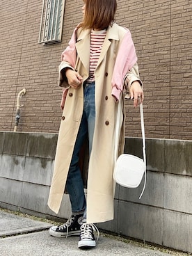 「肩掛け」｜「アイテム（トレンチコート）」を使った、youkiさん（レディース・161cm）の春コーディネート