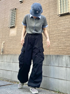 「SENSE OF PLACE by URBAN RESEARCH（センスオブプレイスバイアーバンリサーチ）の『洗濯可』シャツドッキングカーディガン（カーディガン/ボレロ、グレー系）」を使った、youkiさん（レディース・161cm）の夏コーディネート