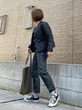 「ロールアップ」｜「アイテム（ダウンジャケット/コート）」を使った、youkiさん（レディース・161cm）の秋コーディネート