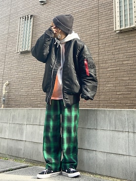 「ボーイッシュ」｜「アイテム（MA-1）」を使った、youkiさん（レディース・161cm）の冬コーディネート