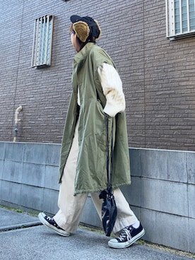 「白ニット」｜「アイテム（モッズコート）」を使った、youkiさん（レディース・161cm）の冬コーディネート