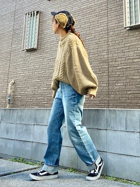 「ケーブルニット」｜「アイテム（キャップ）」を使った、youkiさん（レディース・161cm）の冬コーディネート