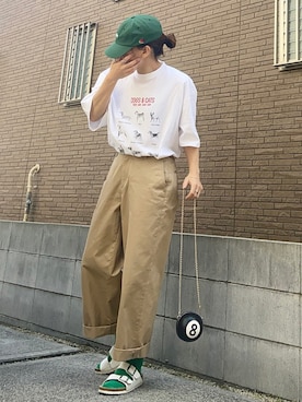「BIRKENSTOCK（ビルケンシュトック）のARIZONA/アリゾナ ホワイト (UNISEX)（サンダル）」を使った、youkiさん（レディース・161cm）の春コーディネート