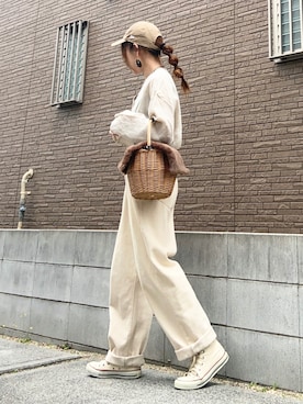 「BEAMS（ビームス）のアイテム（かごバッグ）」を使った、youkiさん（レディース・161cm）の春コーディネート