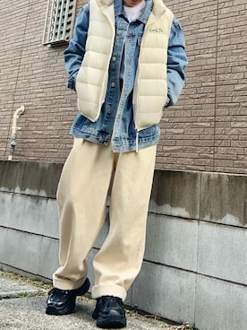 「アイテム（ダウンベスト）」を使った、youkiさん（レディース・161cm）の秋コーディネート