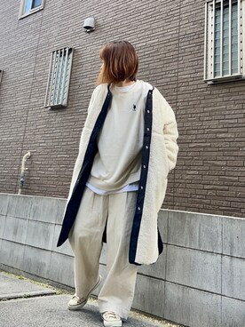 「オールホワイト」｜「アイテム（ノーカラージャケット）」を使った、youkiさん（レディース・161cm）の冬コーディネート