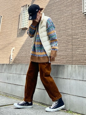 「アイテム（ダウンベスト）」を使った、youkiさん（レディース・161cm）の秋コーディネート