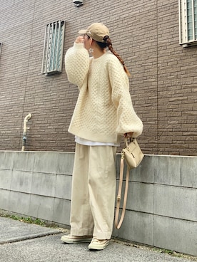 「ケーブルニット」｜「アイテム（キャップ）」を使った、youkiさん（レディース・161cm）の秋コーディネート