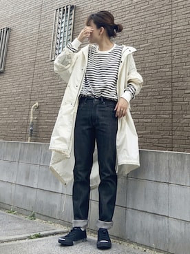「アイテム（モッズコート、ホワイト系）」を使った、youkiさん（レディース・161cm）の秋コーディネート