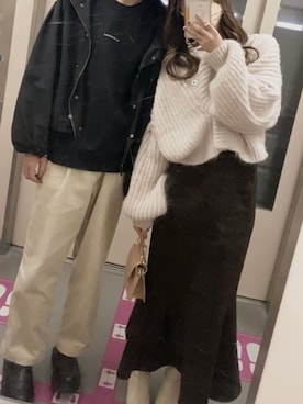 「LOWRYS FARM（ローリーズファーム）のストレッチヒールブーツ　851418（ブーツ）」を使った、manaさん（レディース・159cm）の冬コーディネート