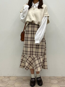「アプレジュール」｜「アイテム（スカート）」を使った、いそゆりさん（レディース・159cm）の秋コーディネート