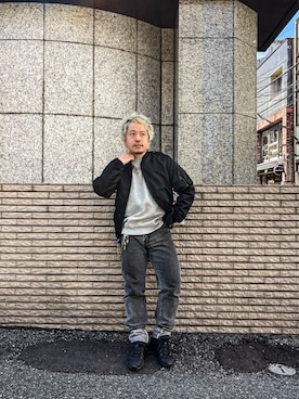 「低身長男子」｜「アイテム（MA-1）」を使った、MITACHIさん（メンズ・160cm）の春コーディネート