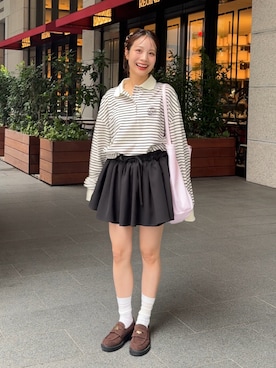 「JUMELLE（ジュメロ）のコインローファー（ローファー、ブラウン系）」を使った、安中亜美さん（レディース・149cm）の秋コーディネート