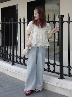 「アイテム（ヘアアクセサリー）」を使った、安中亜美さん（レディース・149cm・30代）の夏コーディネート