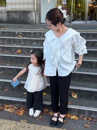 「JUMELLE(ジュメロ)のラッフルレースブラウス(シャツ/ブラウス)」を使った、安中亜美さん(レディース・149cm)の秋コーディネート