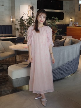 「JUMELLE（ジュメロ）のフロッキーフラワードレス（Dress、ピンク系）」を使った、安中亜美さん（レディース・149cm）の夏コーディネート
