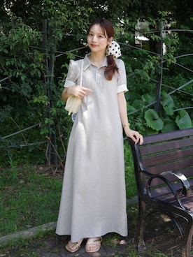 「JUMELLE（ジュメロ）のバイカラーポロワンピ（One piece dress、ベージュ系）」を使った、安中亜美さん（レディース・149cm）の夏コーディネート