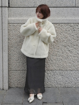 「アイテム（ムートンコート）」を使った、安中亜美さん（レディース・149cm）の秋コーディネート