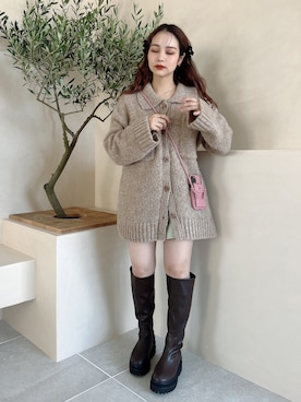 「アイテム（バレッタ/ヘアクリップ）」を使った、安中亜美さん（レディース・149cm・20代）の秋コーディネート