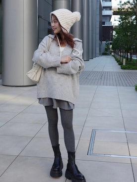 「アイテム（タイツ/ストッキング）」を使った、安中亜美さん（レディース・149cm）の秋コーディネート