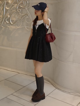 「アイテム（チューブトップ）」を使った、安中亜美さん（レディース・149cm）の秋コーディネート