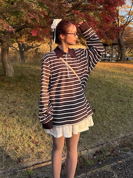 「アイテム（レッグウェア）」を使った、安中亜美さん（レディース・149cm）の秋コーディネート