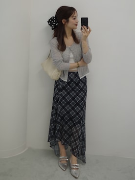 「JUMELLE（ジュメロ）のチェックヘムスカート（Skirt、ブルー系）」を使った、安中亜美さん（レディース・149cm）の夏コーディネート