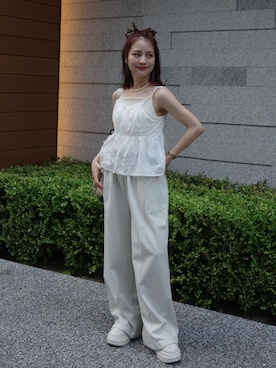 「jumelle（ジュメロ）のドッキングカットビスチェ（キャミソール）」を使った、安中亜美さん（レディース・149cm）の夏コーディネート