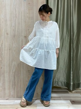 「ティアードブラウス」｜hanaさん（レディース・156cm）の夏コーディネート