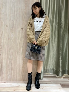 「ケーブルカーディガン」｜「アイテム（その他）」を使った、hanaさん（レディース・156cm）の冬コーディネート