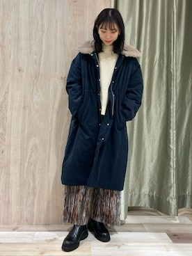 「Green　Parks（グリーンパークス）のペイント風ストライププリーツパンツ＊（その他パンツ）」を使った、hanaさん（レディース・156cm）の冬コーディネート
