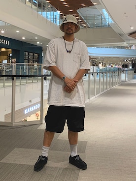 「Railroad Sock（レイルロードソック）のアイテム」を使った、sjさん（メンズ・182cm）の夏コーディネート