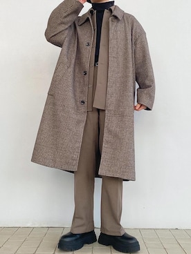 「EMMA CLOTHES（エマクローズ）のアイテム（ステンカラーコート）」を使った、Teppeiさん（メンズ・165cm）の冬コーディネート