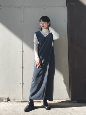 「2wayワンピース」｜「アイテム（ブーツ）」を使った、akaneさん（レディース・156cm）の秋コーディネート