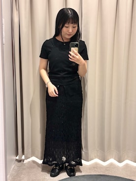 「SENSE OF PLACE by URBAN RESEARCH(センスオブプレイスバイアーバンリサーチ)のレースナロースカート(スカート、ブラック系)」を使った、ayanaさん(レディース・150cm)の春コーディネート