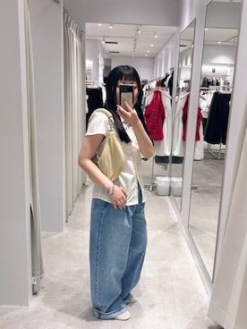 「SENSE OF PLACE by URBAN RESEARCH(センスオブプレイスバイアーバンリサーチ)の撥水 コードハンドルパフバッグ(ハンドバッグ、ベージュ系)」を使った、ayanaさん(レディース・150cm)の春コーディネート