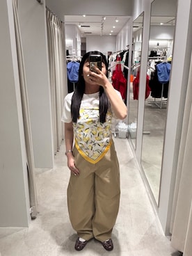 「SENSE OF PLACE by URBAN RESEARCH(センスオブプレイスバイアーバンリサーチ)のバレルレッグチノパンツ(その他パンツ、ベージュ系)」を使った、ayanaさん(レディース・150cm)の夏コーディネート